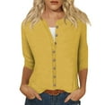 thumbnail image 2 of DENGDENG 3/4 Sleeve Tops And Blouses for Women Summer Elbow Casual Button Down Shirt Solid Color Cardigan Three Quarter Length Workout Tshirts Vintage Clothes Yellow XXL, 2 of 5