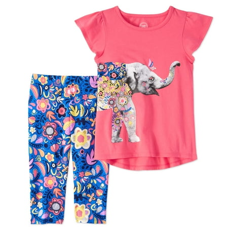 Little Girl Planter - Little Girls' 4-8 Ruffled Animal T-shirt and Capri Legging 2-Piece Outfit Set
