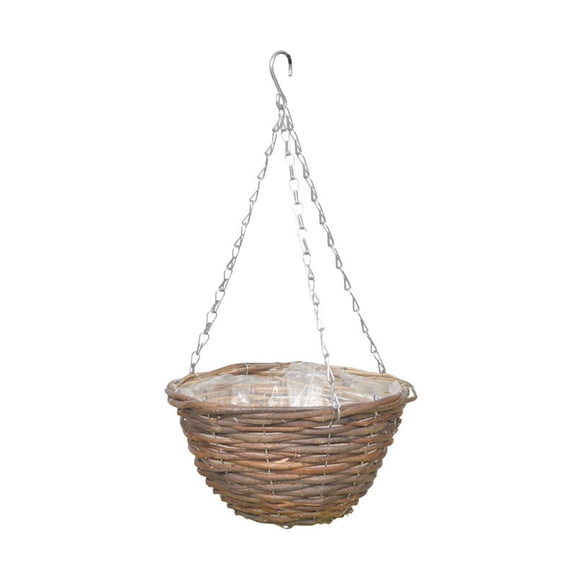 Wicker Hanging Flower Basket with Metal Hanging Chain & Waterproof Liner Decorative Hanging Planter For Indoor Balcony Outdoor Garden Trailing Green Plants(Khaki-20cm)