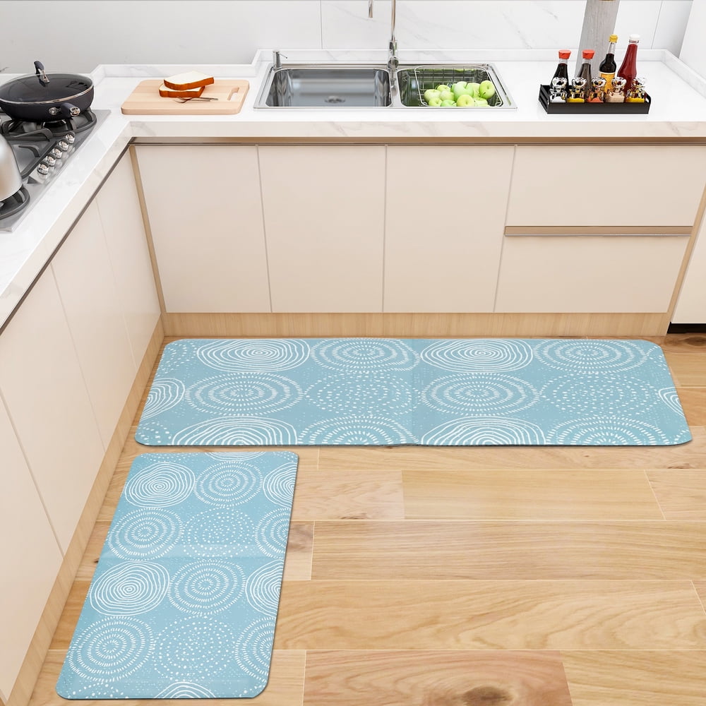 Private Jungle 20 "x 39" x 1.9cm Kitchen Mat Rectangular, Fold in Half, Striped, Cyan