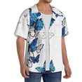 thumbnail image 4 of Naloa Blue Flying Butterflies Men's Loose Fit Cuban Collar Short-Sleeve Shirt with Button-down and Chest Pocket for Everyday Wear Outings - X-Large, 4 of 7