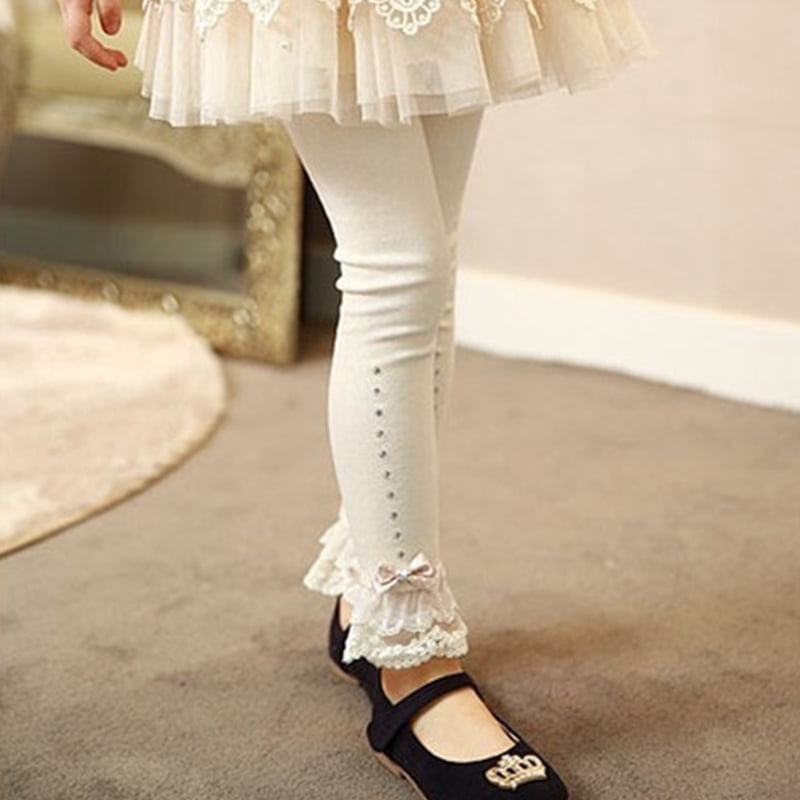 Cute Baby Girls Lace Trim Ruffle Pants 