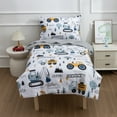 thumbnail image 3 of Btargot 4 Piece Construction Toddler Bedding Set Light Gray Truck Vehicles Excavator Cars Comforter, 3 of 10