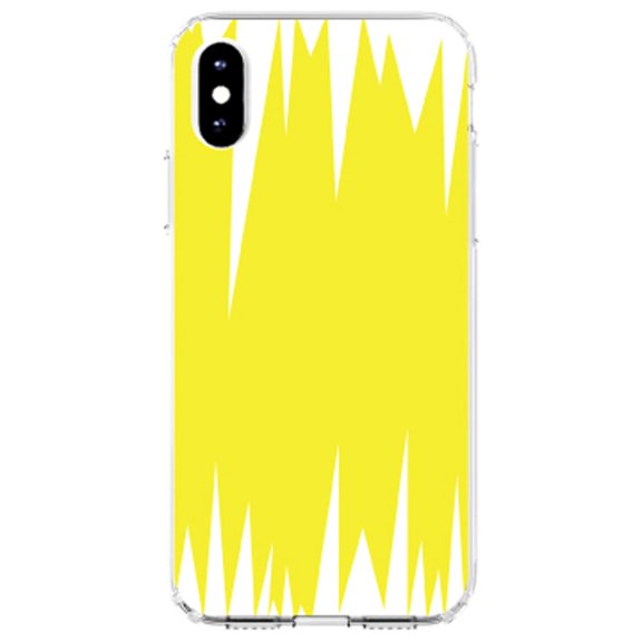 DistinctInk Clear Shockproof Hybrid Case for iPhone XS Max (6.5" Screen) - TPU Bumper, Acrylic Back, Tempered Glass Screen Protector - Yellow White Spikes