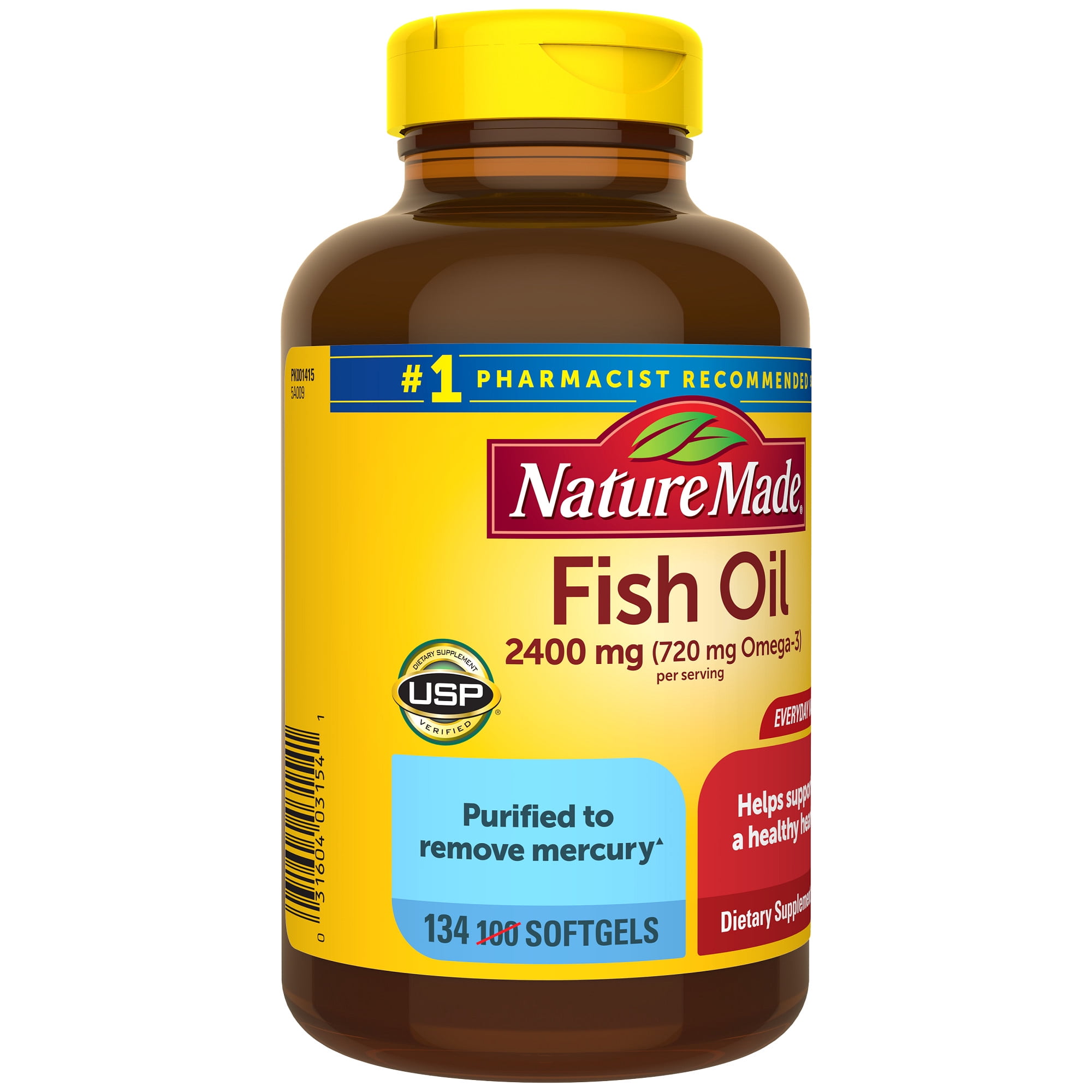 Nature Made Fish Oil 2400mg Per Serving Softgels Omega 3 Fish Oil