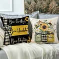 thumbnail image 2 of Sunflower Pillow Covers 18x18 Set of 4, Buffalo Plaid Sunflower Decor Black Summer Pillow Covers for Couch Sofa Indoor Outdoor Yellow Sunflower Bee Pillows for Summer Decorations, 2 of 6