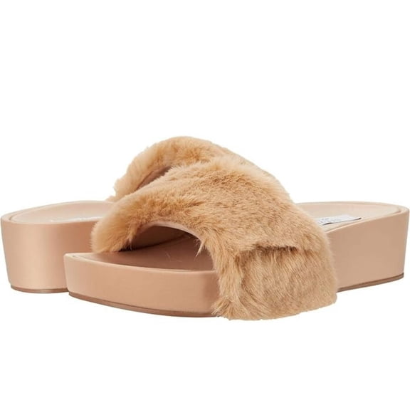 Steven New York Raine RAIN06D1 Sandals Women's US 7.5 Tan Faux Fur Slide JOBB129