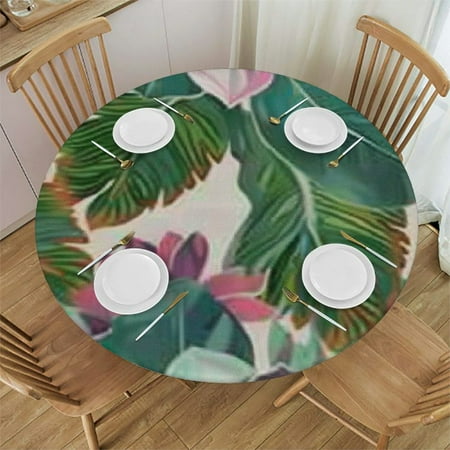 

Sheronv Flowers Leaves Round Tablecloth Stain Resistant & Washable for Indoor Outdoor Dining Parties - 100% Polyester Tablecloths with Elastic Edge 42 -46