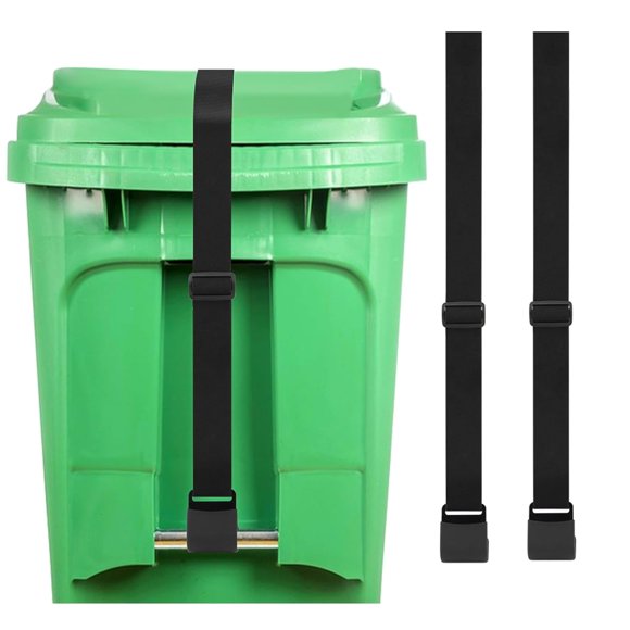LVOERTUIG 2 Pcs Ceinture de Verrouillage Universelle Noire pour Poubelle, Élastique Réglable à l'Épreuve des Animaux, Sangle de Verrouillage pour Poubelle pour Usage Extérieur
