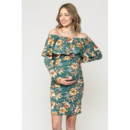 Tropical Floral Off The Shoulder Maternity Dress
