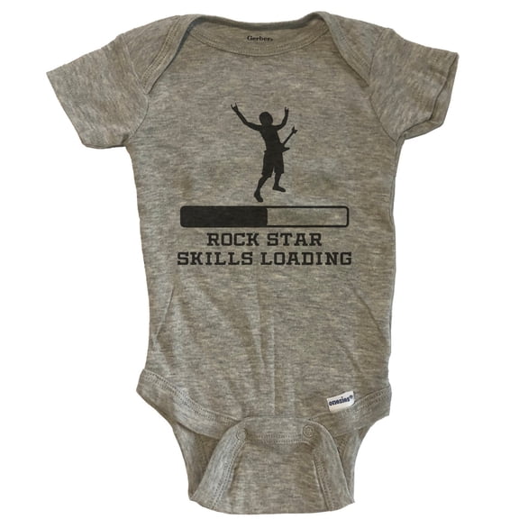 Rock Star Skills Loading Funny Rock Music Humor Baby Bodysuit - Grey
