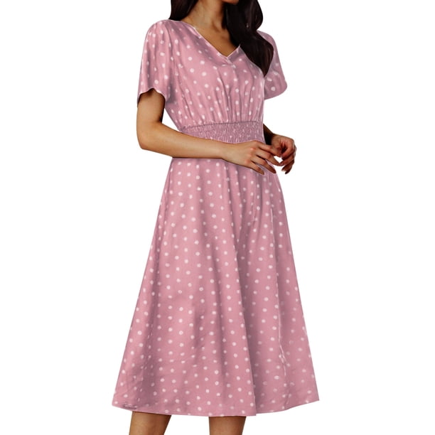 WILLBEST Vestidos Cortos Para Mujer, Vestido De Verano Para Mujer 2024, Vestido Bohemio Con Vuelo, Elegante Vestido De Manga Corta Con Cinturón, Vestido Maxi Para Vacaciones En La Playa