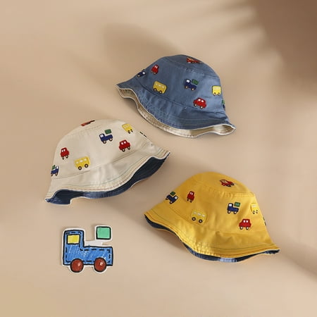 

MyBeauty Fisherman Cap Cartoon Car Pattern Sun Protection Cotton Baby Bucket Hat for Travel Light Blue
