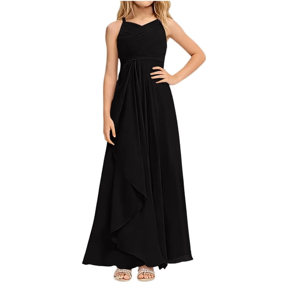Iyufng Girls Formal Long Dresses Elegant Spaghetti Straps Princess Dress Chiffon Piano Recital Dress