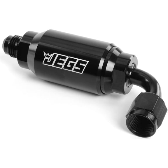 JEGS Compact Billet Aluminum In-Line Fuel Filter [-6 AN Male/90-Degree Female, Black]
