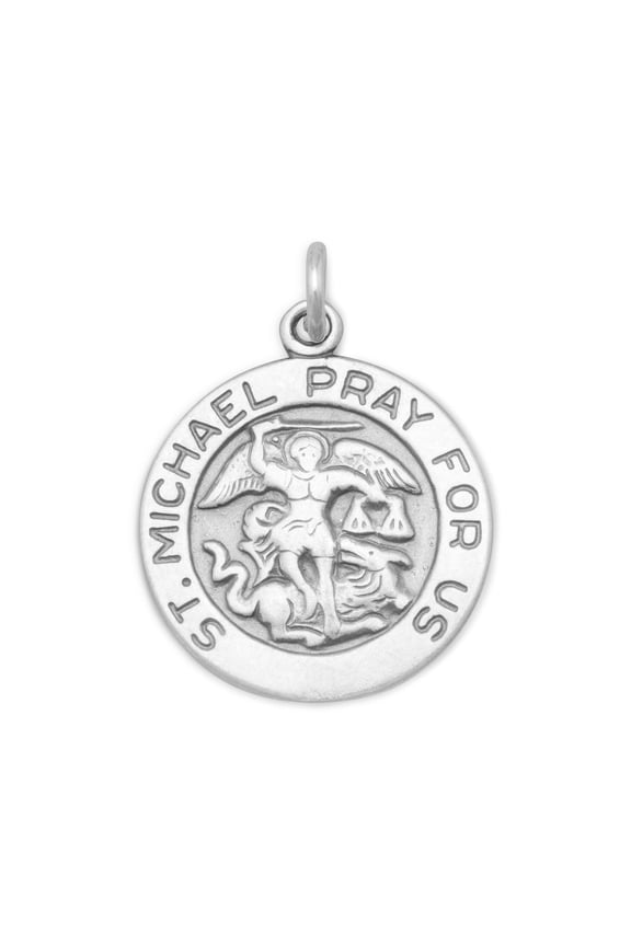 .925 Sterling Silver Oxidized St. Michael Charm