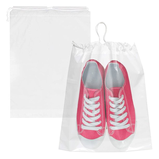 Pack of 50 Travel Shoes Bags 10" x 14" Clear Plastic Drawstring Bags