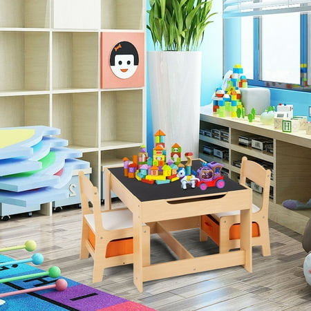 Gymax Children Kids Table Chairs Set With Storage Boxes
