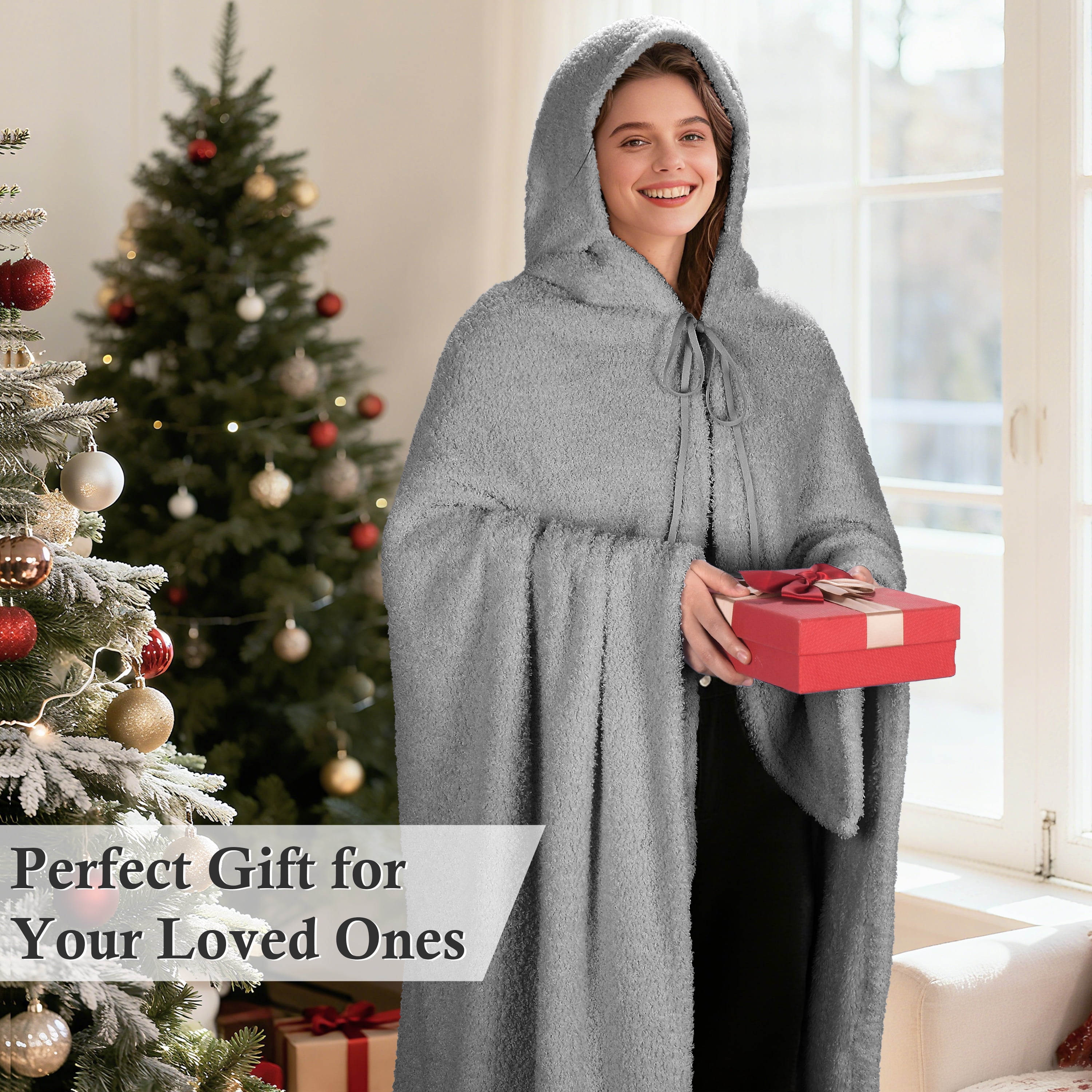 Catalonia Hooded Wearable Blanket Poncho for Adults, Lightweight Fleece Cape with Hand Pockets, Cozy Plush Throw Wrap for Women, Perfect for Lounging, Gifts Ideas