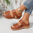 thumbnail image 2 of Bmisegm Ladies Summer Casual Solid Colour Hollow Pearl Slope with Large Size Sandals Slippers Sandals Women Summer Brown 8.5, 2 of 8