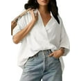 thumbnail image 2 of Women Dressy Casual Blouse Business Short Sleeve Collared Tops Placket V Neck Work Shirt White S, 2 of 8