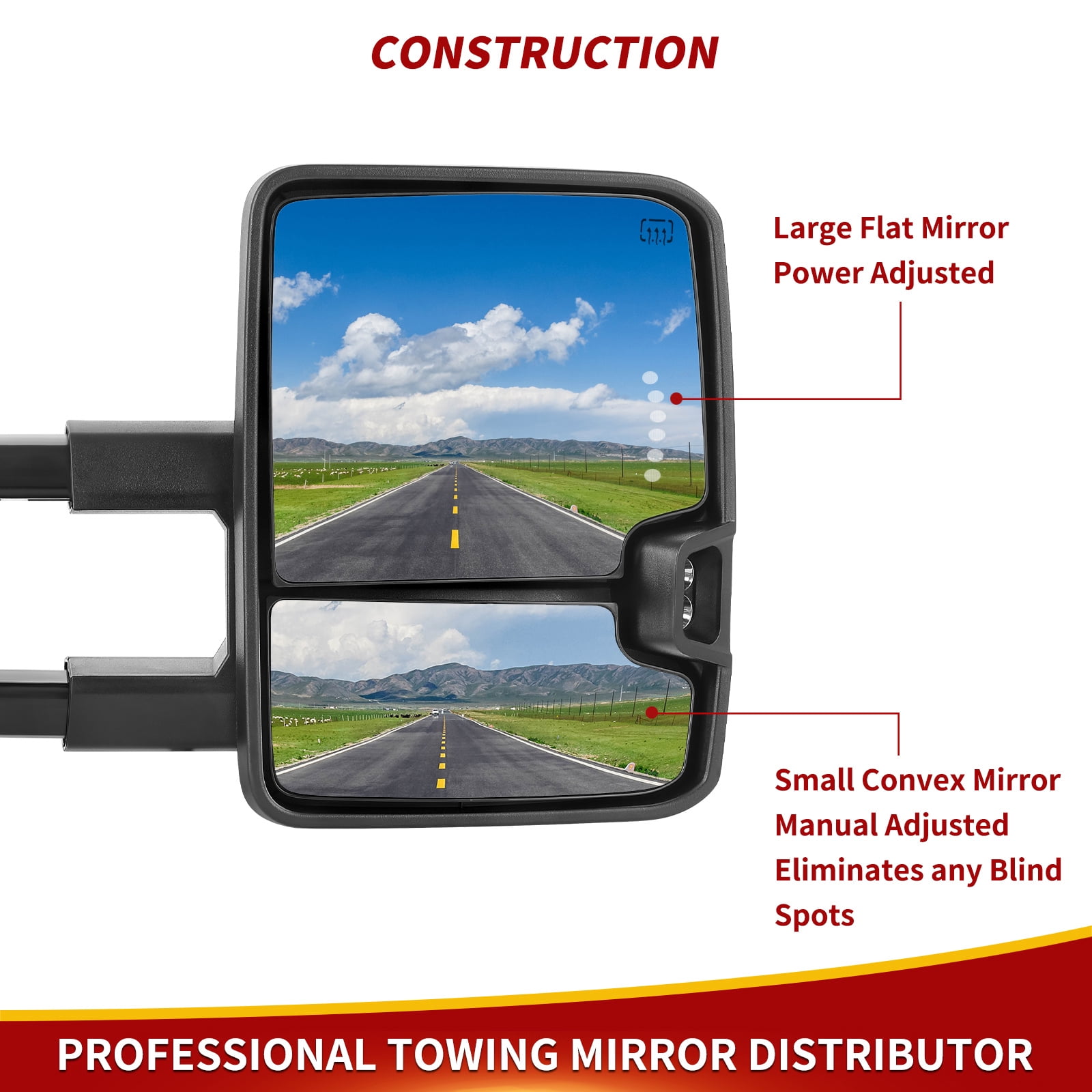 LEDKINGDOMUS Power Heated Towing Mirrors for 2007-2014 Silverado/Sierra 1500/2500HD/3500HD, Suburban, Avalanche, Switchback Turn Signal, Manual Telescoping & Folding, Plug & Play (Black)