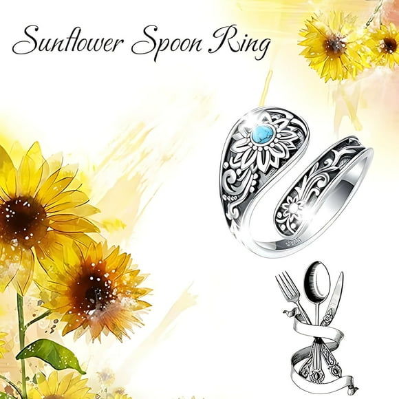 Anillos para mujer, regalos para mujer, anillo de cuchara 925, anillos vintage de turquesa, tamaño ajustable, anillo de compromiso inspirador.