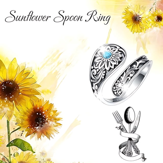 Anillo de cuchara de plata 925, estilo vintage, con turquesa, ajustable, ideal para un compromiso inspirador.