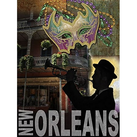 New Orleans Canal Street - Popular New Orleans Mardi Gras Bourbon Street Trumpet Player Sign; One 12x16in Poster Print