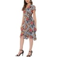 thumbnail image 4 of Vestido midi envolvente de verano tropical con flores de INSPIRE CHIC para mujer en gris y azul S, 4 of 7
