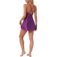 thumbnail image 3 of INSPIRE CHIC Womens Satin Pajamas V Neck Spaghetti Strap Chemises Lace Slip Lingerie Mini Nightgowns M Purple, 3 of 6