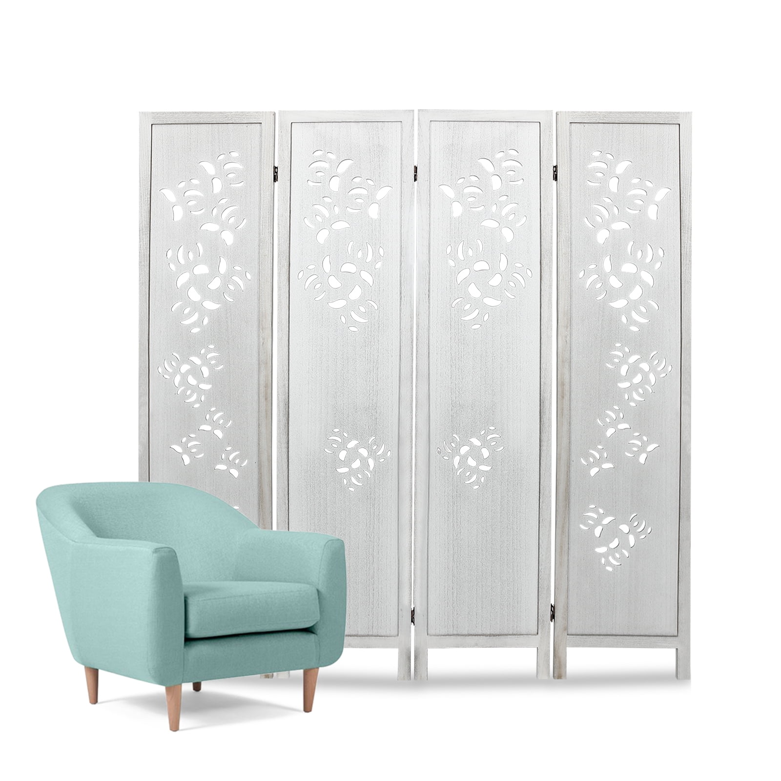 Babion 4 Panel Carved Wood Room Dividers 5.6FT Room Divider and Folding Privacy Screen