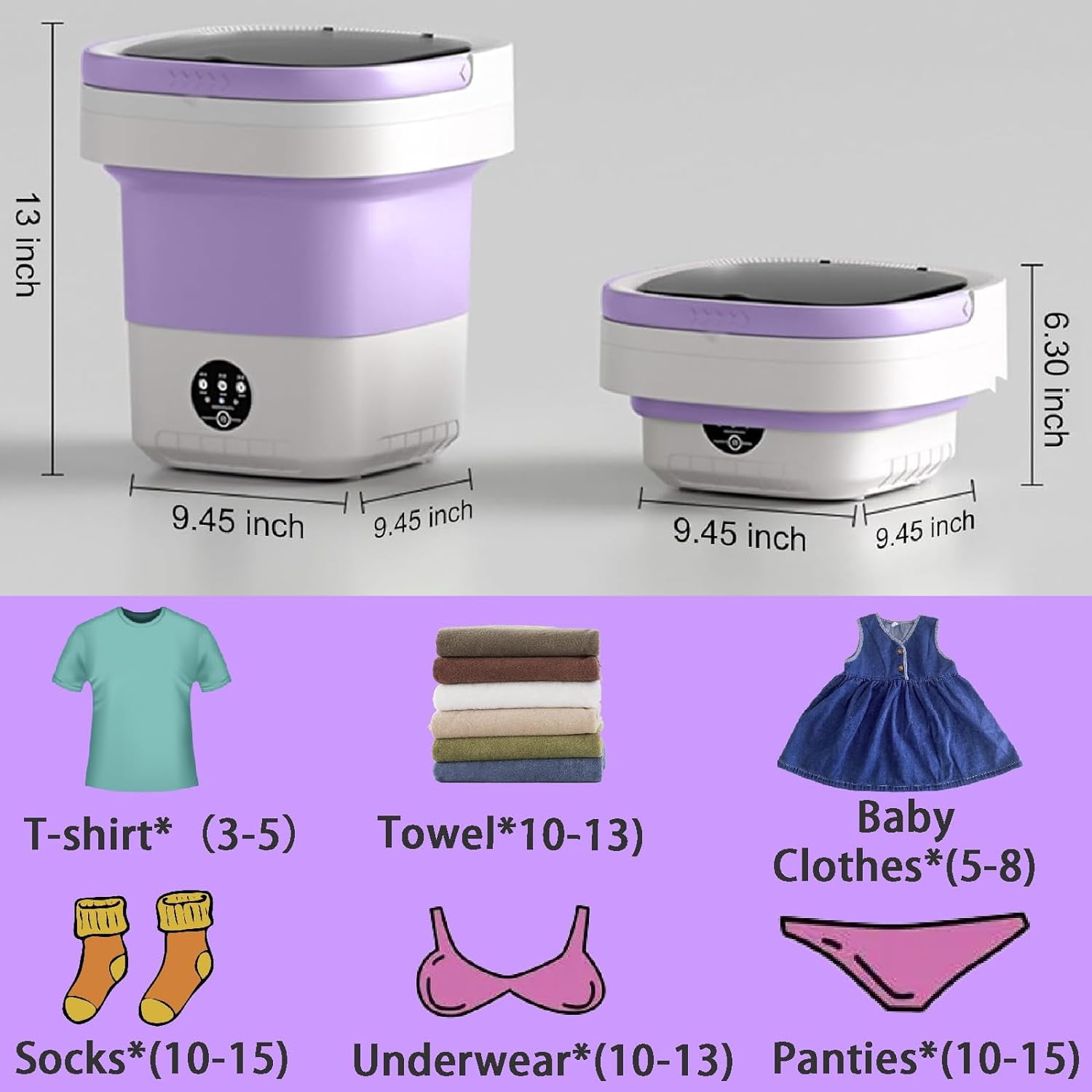 Daretodo Portable Washing Machine, 13L High-Capacity for Underwear, Baby Clothes and Socks
