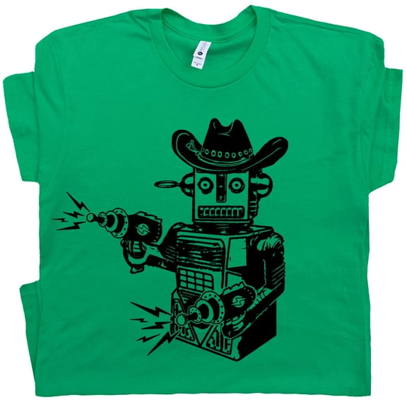 Cowboy Robot T Shirt Vintage Funny Droid Toy Shirts for Mens Womens Cool Retro Sci Fi Graphic Tee Space Laser Western Theme