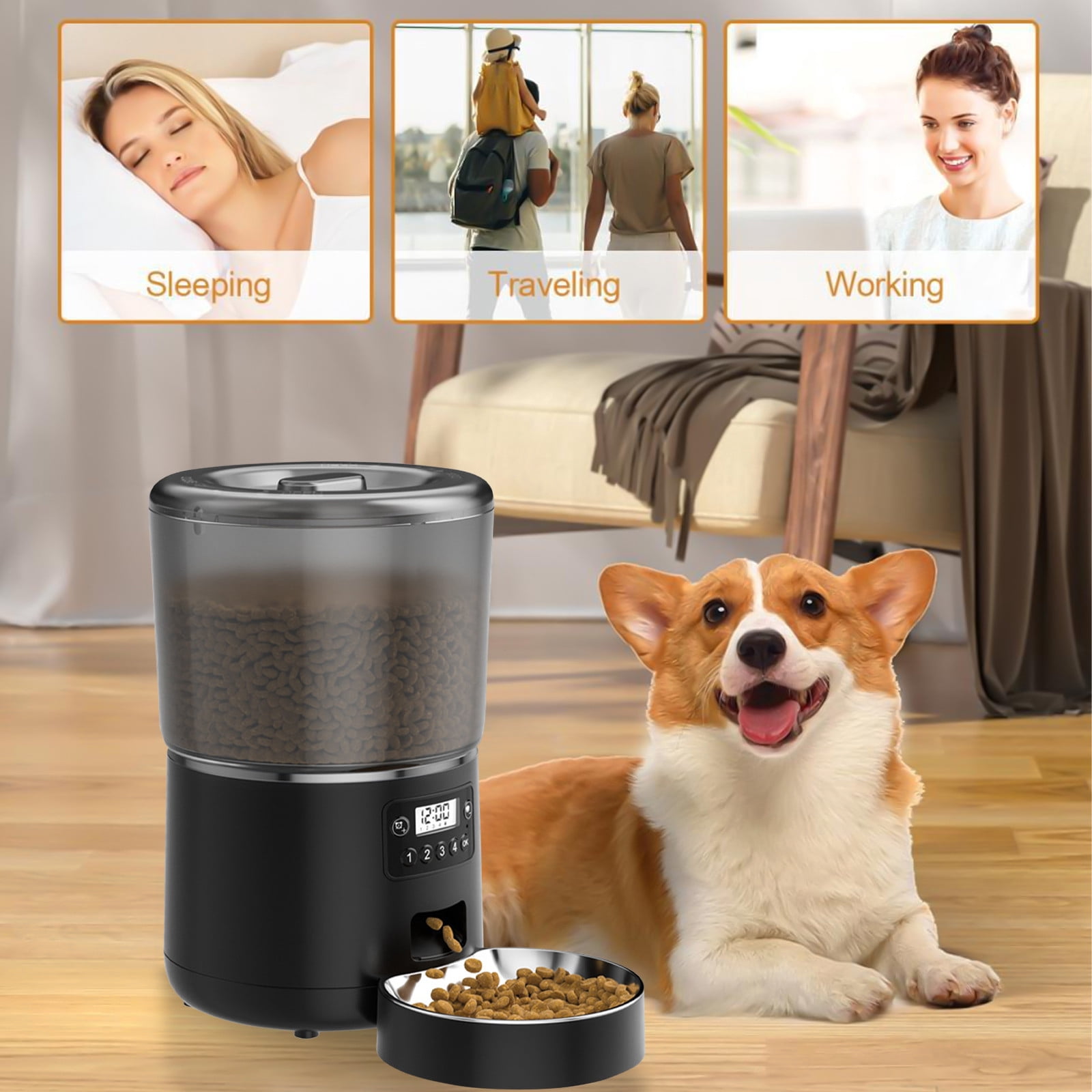 Vikakiooze 2023 Promotion on sale, Automatic cat Feeder, Timed cat Feeder With Adjustabled Feeding Schedule, cat Dry Food Dispenser, Pet Feeders, 1-4 Meals Per Day, Dual-Power-Supply