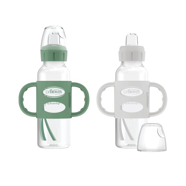 Dr. Brown’s Milestones™ Narrow Sippy Bottle with Silicone Handles 8oz 250mL 6m+ Green and Gray 2