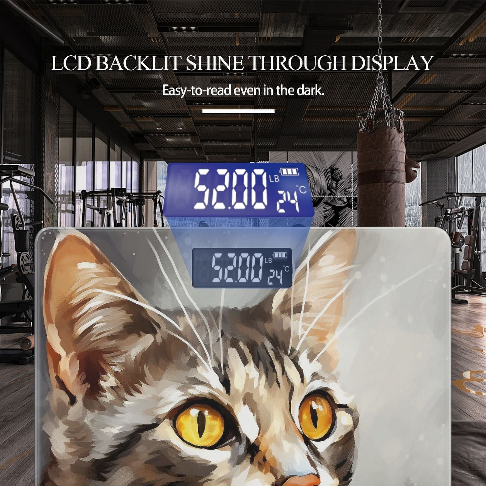 High Precision Body Weight Scale Smart Bathroom Scales with Large LCD Display(400lbs),Decorative for Bedroom-Cute Cat Against Grey Background