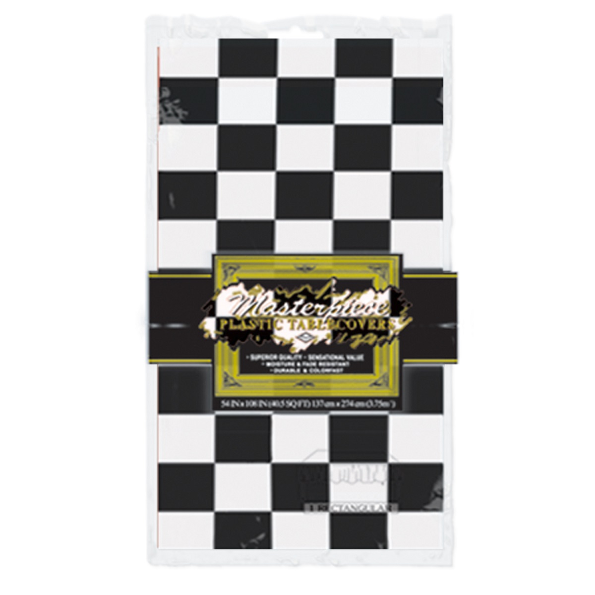 Pack of 12 Black and White Checkered Disposable Plastic Rectangular