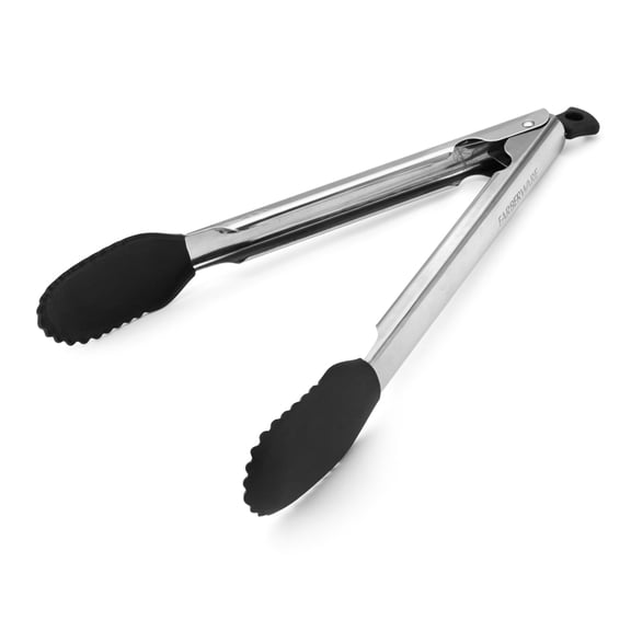 Farberware 11-inch Silicone Tip Locking Food Tongs in Black and Stainless Steel