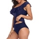 thumbnail image 4 of Gibobby Trajes de Baño para Mujer 2023 traje de baño dividido para mujer con volantes un hombro sólido Tankini conjunto de dos piezas(Marina,CH), 4 of 4
