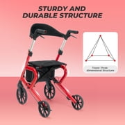 MaxKare Rollator Walker with 10” All Terrain Wheels, 8 Level Adjustable Handle, Foldable Walkers for Seniors with Seat & Backrest