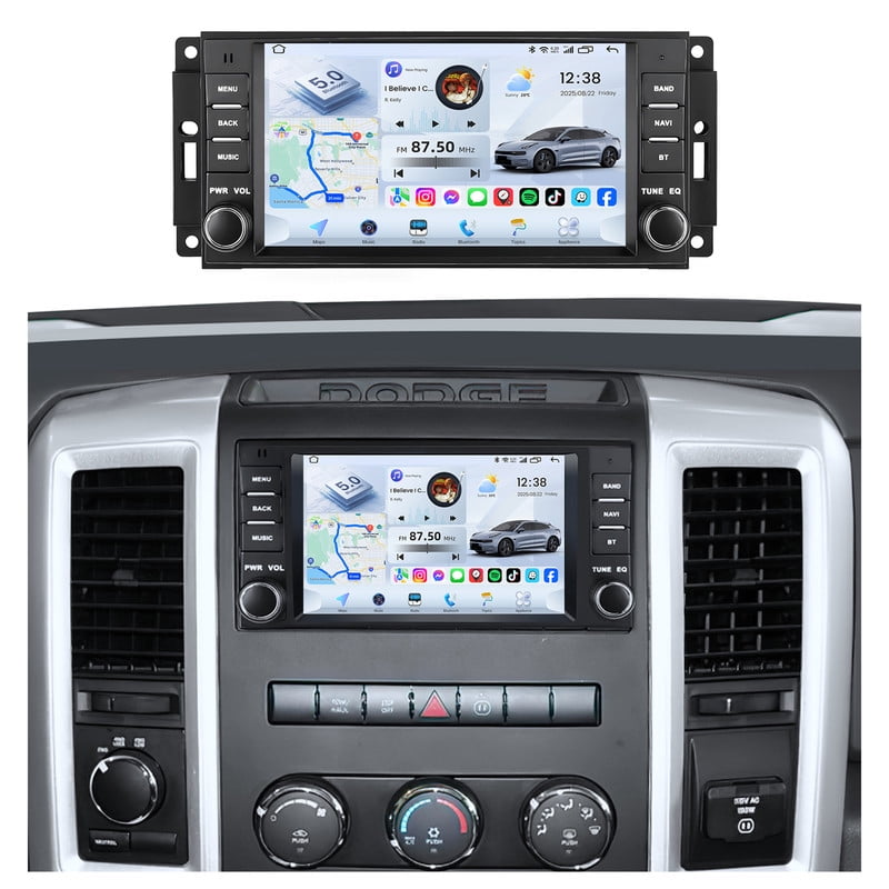 LULAION Upgraded 7" Android Car Stereo for Jeep Wrangler JK (2007‑2018) & Dodge Ram 1500 (2009‑2012) – Carplay, Android Auto, Bluetooth, SWC, FM, Camera Included, 4+64GB