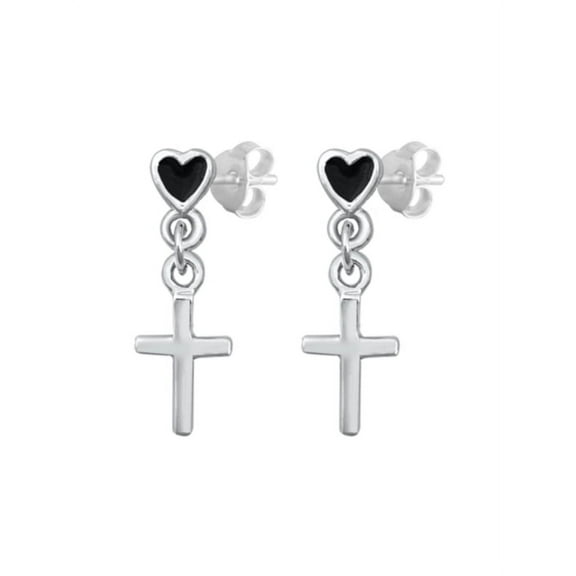 Heart and Cross Dangling Earrings, Christian Love Theme, Sterling Silver 925