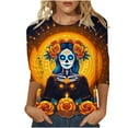 thumbnail image 2 of Xdegoge Day of the Dead Shirts for Women Dia De Los Muertos 3/4 Sleeve Shirt Sugar Skull Plus Size Crew Neck Tunic Tops Winter Cozy Casual Sweatshirts, 2 of 5