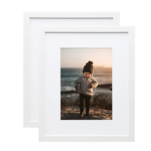 KINLINK 8x10 Picture Frames White Photo Frames with Real Glass for Picture 5x7 with Mat or 8x10 without Mat Composite Wood Picture Frames for Table Top and Wall Mounting Set of 2