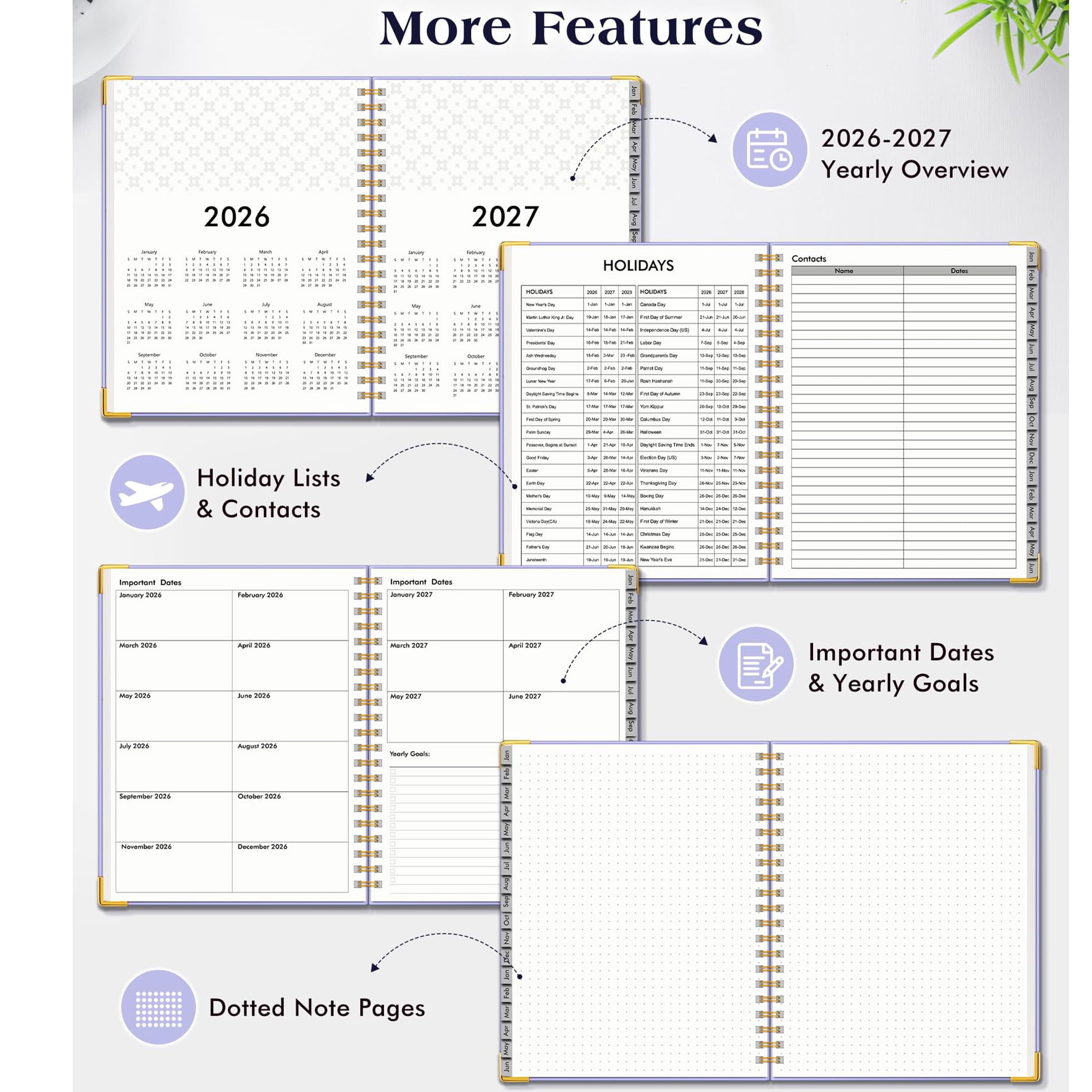 2026-2027 Planner, 18 Month Weekly Monthly Calendar, January 2026 to June 2027, A4 Large 8.5x11 Hardcover Organizer with Tabs, Spiral Bound, Purple