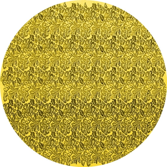 Ahgly Company Indoor Round Abstract Yellow Contemporary Area Rugs, 7' Round