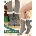 thumbnail image 2 of Calcetines borrosos para mujer, esponjosos y acogedores, para invierno, cálidos, de lana, de felpa, con empuñaduras, calcetines antideslizantes, 2 of 5