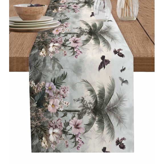 Hokiten Table Runners 36 Inches Long Dress Scarves, Vintage Botanical Farmhouse Kitchen/Dining Table Runner, Short Coffee Tablerunners, Retro Palm Tree Spring Floral 13x36 Inch