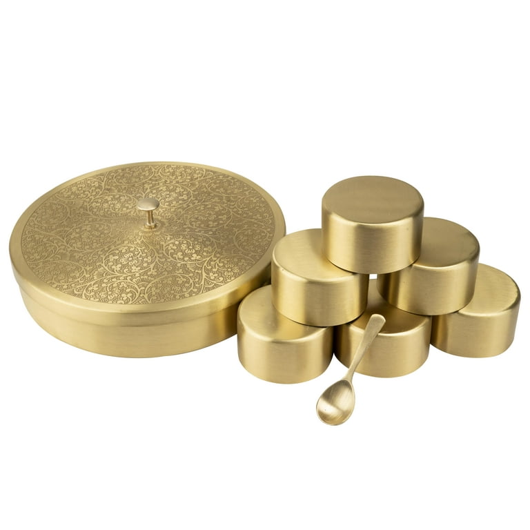 New Pure Brass Masala Box Set with Brass Spoon Container 80 ML